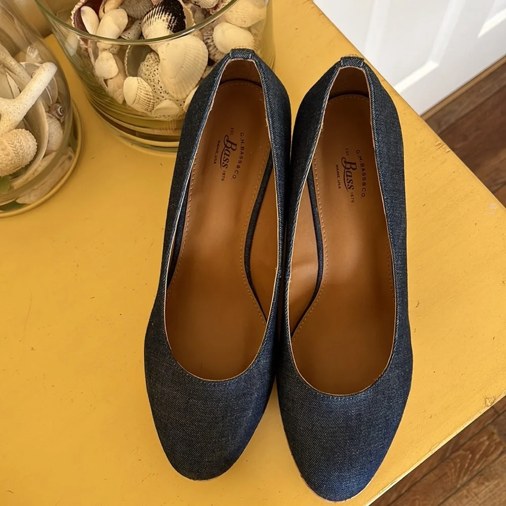 G.H. Bass & Co. Denim Blue Cork Wedge Pumps